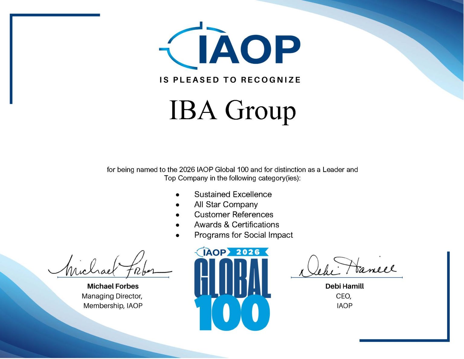 IAOP Includes IBA Group in All Sub-Lists of The 2026 IAOP Global 100